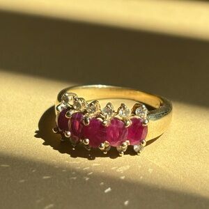 14k gold, SV1 diamonds and Burmese Rubies